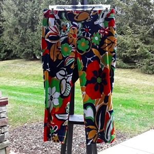 Slimsation By Multiples Stretch Cropped Capri Pants Pull On Size 16 Floral Print